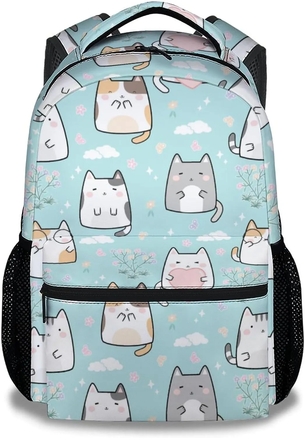 Cat Backpack for Girls Boys, 16 Inch Green Backpacks for School, Cute Lightweight Durable Bookbag for Kids