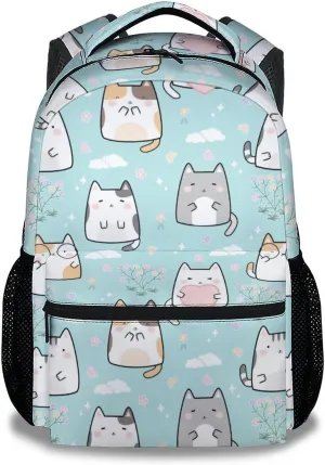 Cat Backpack for Girls Boys, 16 Inch Green Backpacks for School, Cute Lightweight Durable Bookbag for Kids