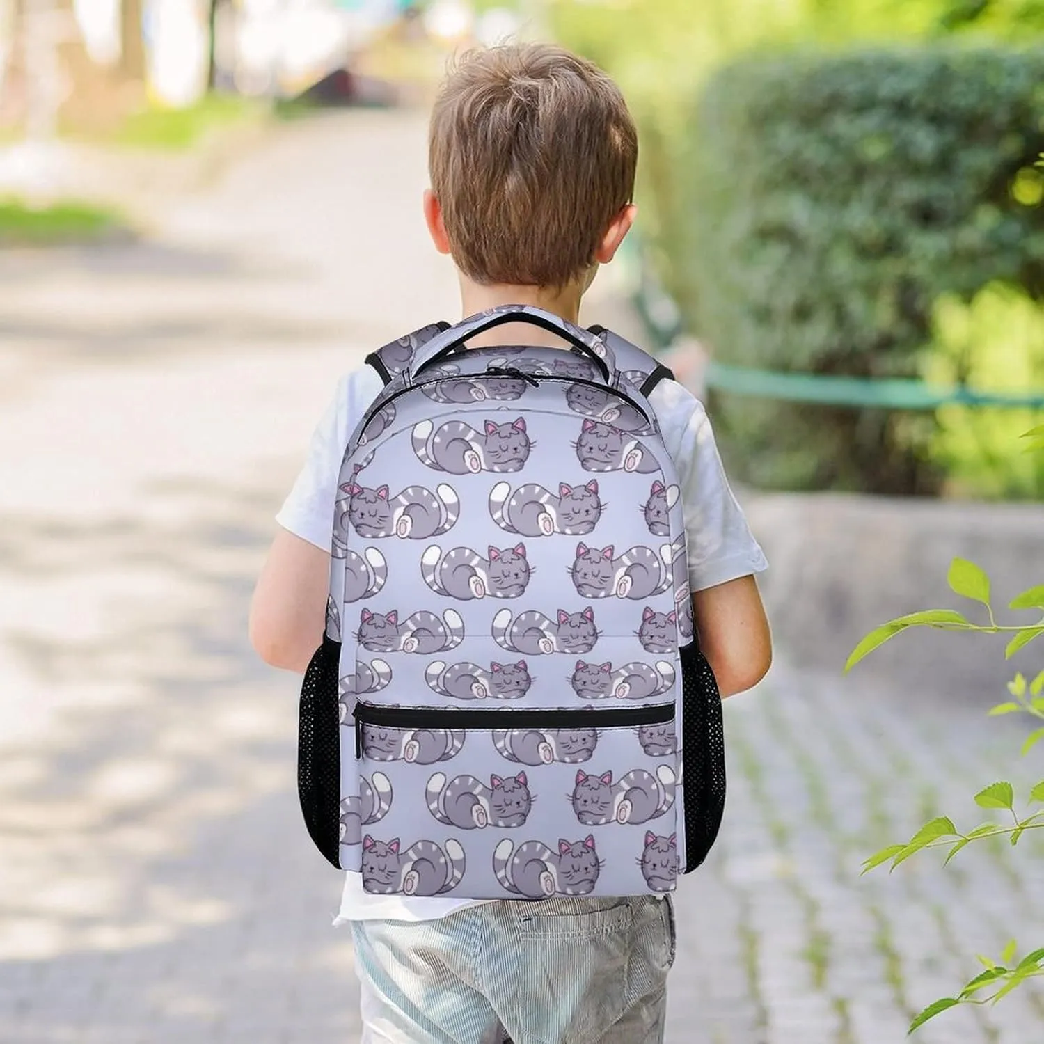 Cat Backpack for School - 16 Inches Aesthetic Backpacks for Kindergarten - Colorful Lightweight Bookbag for Students