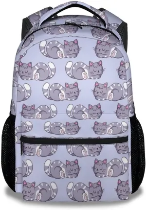 Cat Backpack for School - 16 Inches Aesthetic Backpacks for Kindergarten - Colorful Lightweight Bookbag for Students