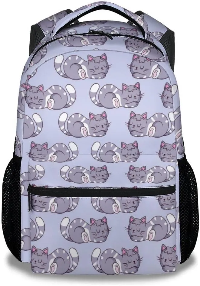 Cat Backpack for School - 16 Inches Aesthetic Backpacks for Kindergarten - Colorful Lightweight Bookbag for Students