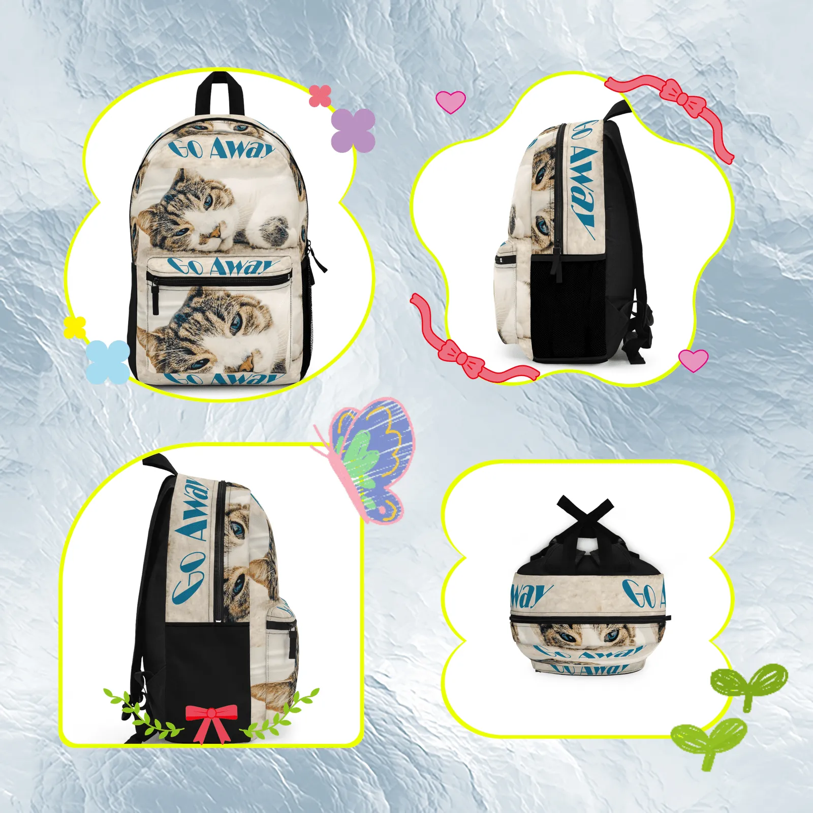 Cat with Blue Eyes says Go Away Backpack