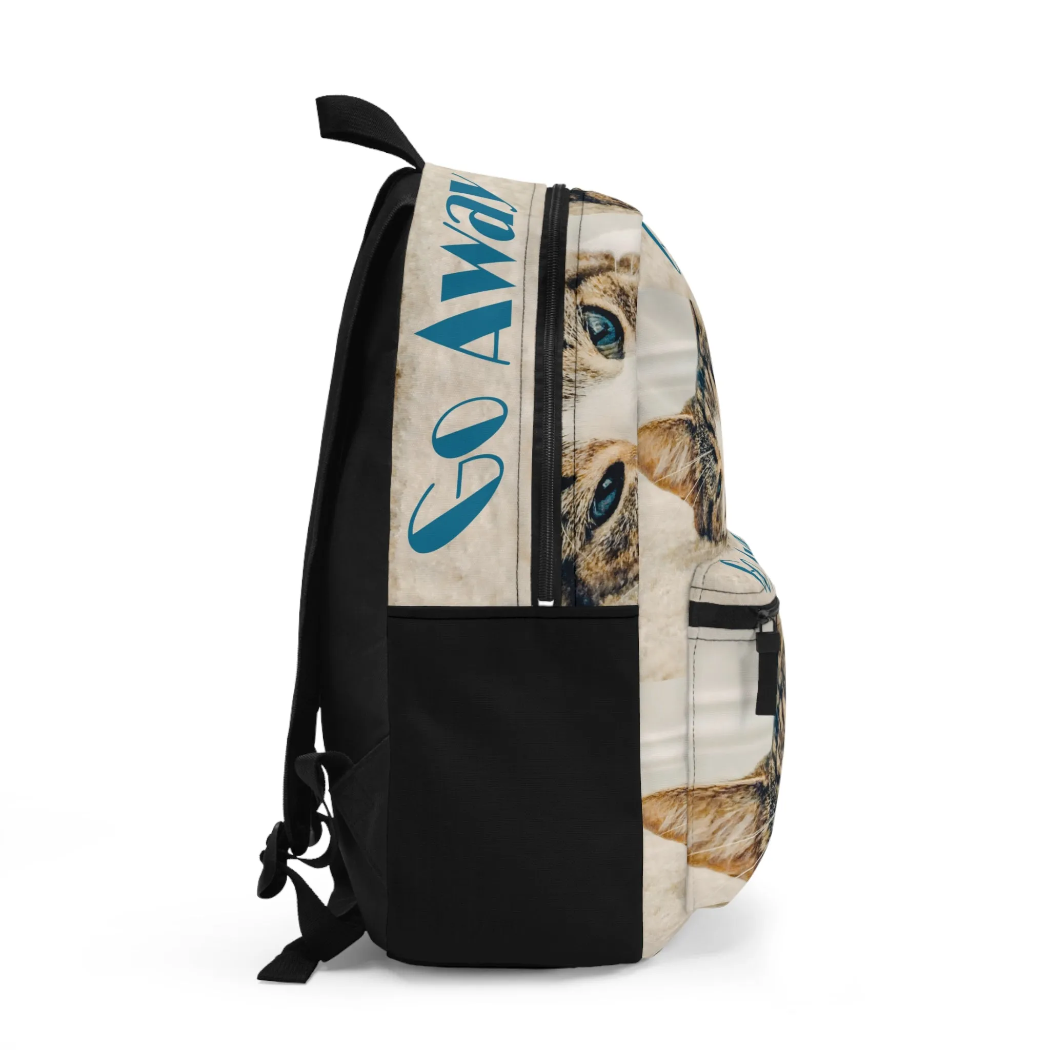 Cat with Blue Eyes says Go Away Backpack