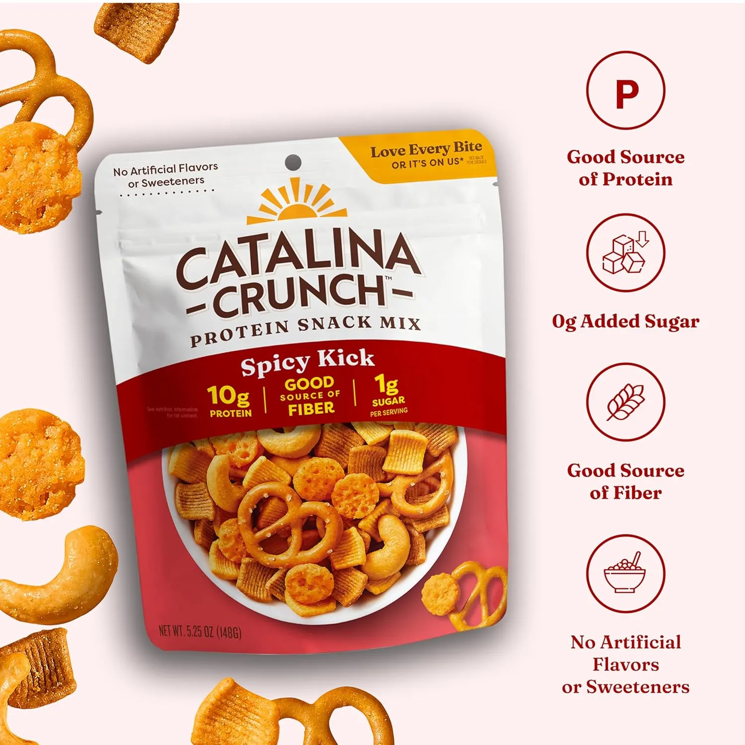 Catalina Crunch Protein Snack Mix with Cheese Crisps | 10g Protein, 1g Sugar per Serving | Good Source of Fiber, Keto, Gluten Free | Spicy Kick, 5.25 Ounce Bag (Pack of 5) - Packaging May Vary