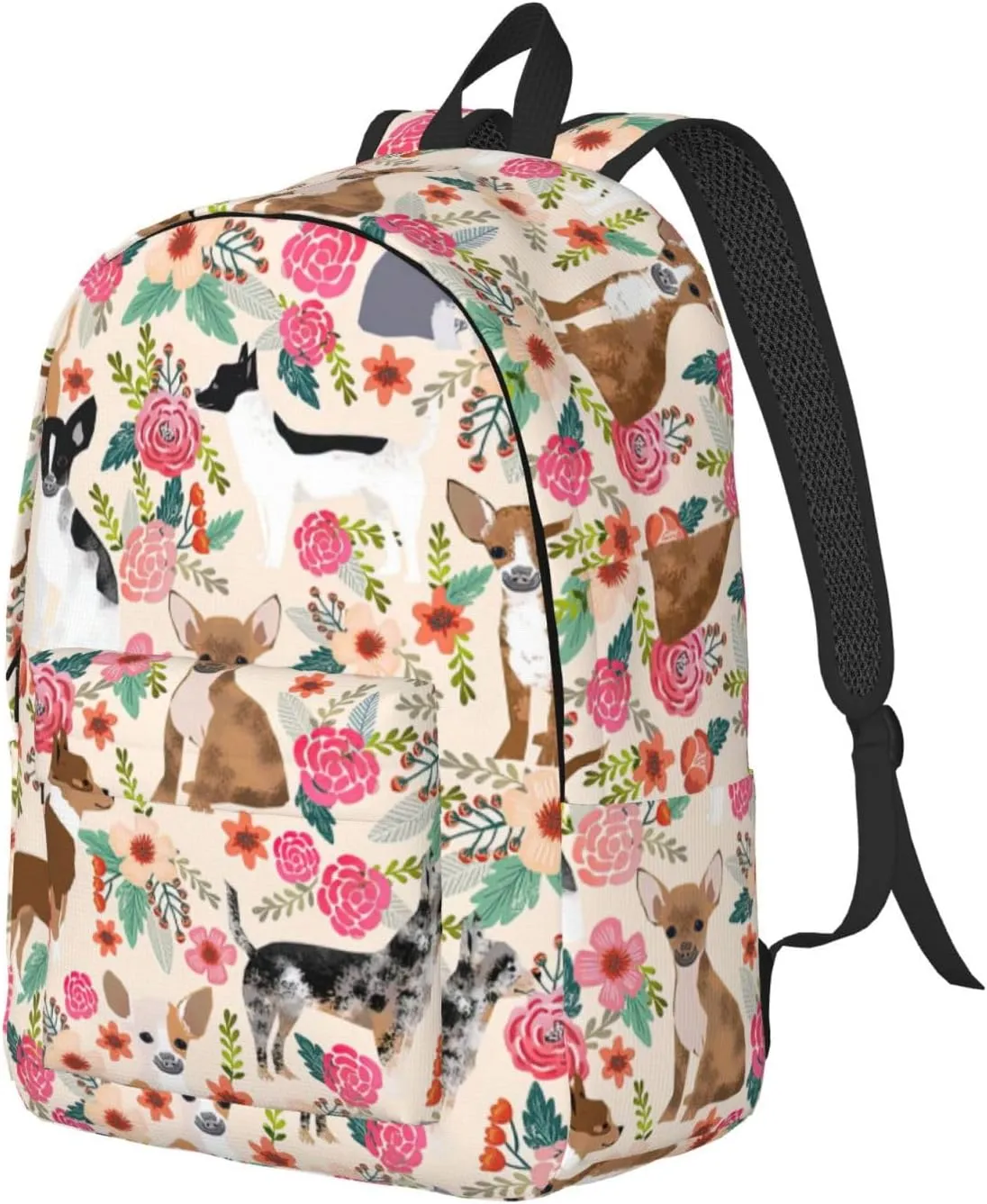 Cattle Dog Florals Canvas Casual Lightweight Duffel Bag, Fashion Duffel Bag, Unisex Travel Backpack
