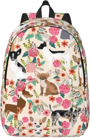Cattle Dog Florals Canvas Casual Lightweight Duffel Bag, Fashion Duffel Bag, Unisex Travel Backpack