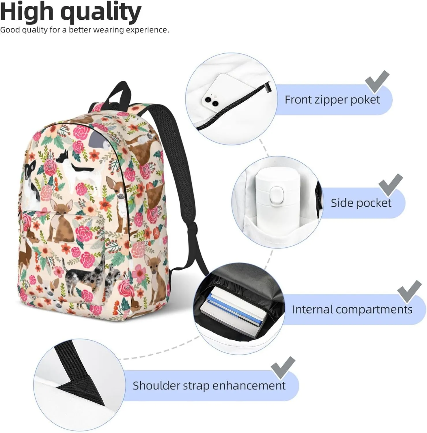 Cattle Dog Florals Canvas Casual Lightweight Duffel Bag, Fashion Duffel Bag, Unisex Travel Backpack