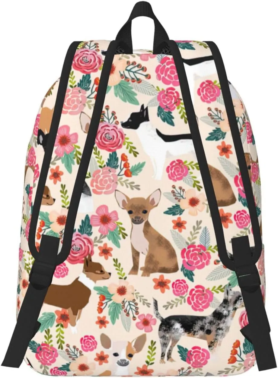 Cattle Dog Florals Canvas Casual Lightweight Duffel Bag, Fashion Duffel Bag, Unisex Travel Backpack