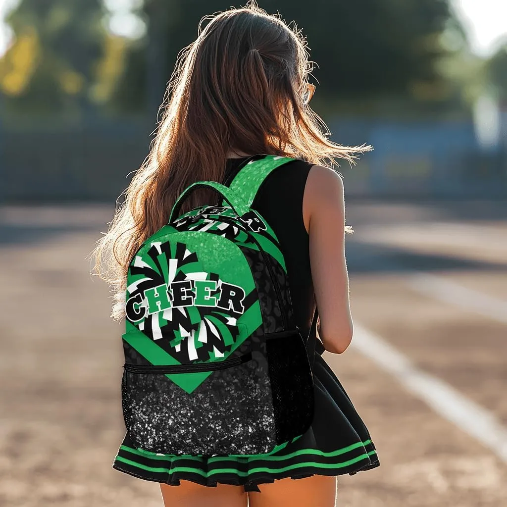 Cheer Backpacks for Cheerleaders, Cheerleading Backpack 16.5in, Cheerleader Gifts for Team (Green&Black)