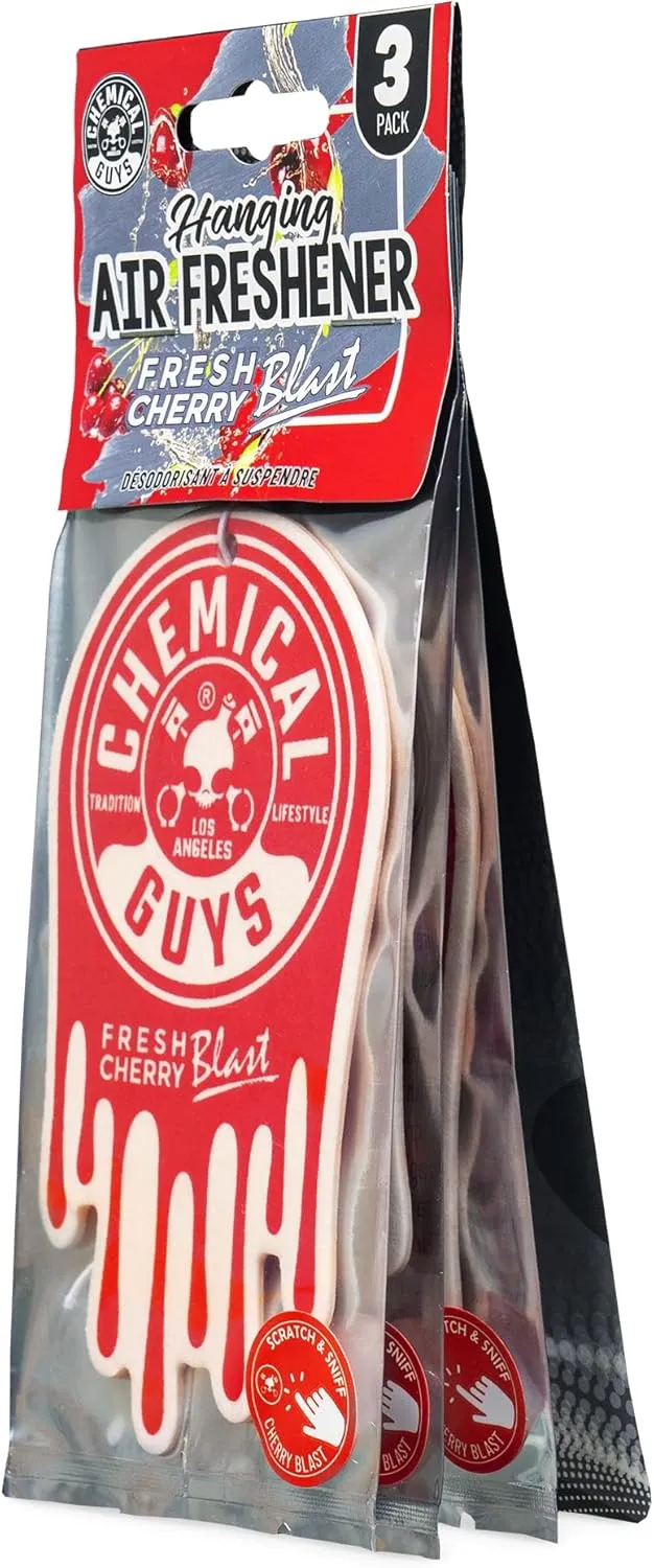 Chemical Guys Hanging Air Freshener, Fresh Cherry Scent 12 Pack, Great for Cars, Trucks, SUVs, RVs, Home, Garage, Workspace, Dorm Room & More (4 x 3 Packs) - AIR40604