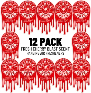 Chemical Guys Hanging Air Freshener, Fresh Cherry Scent 12 Pack, Great for Cars, Trucks, SUVs, RVs, Home, Garage, Workspace, Dorm Room & More (4 x 3 Packs) - AIR40604
