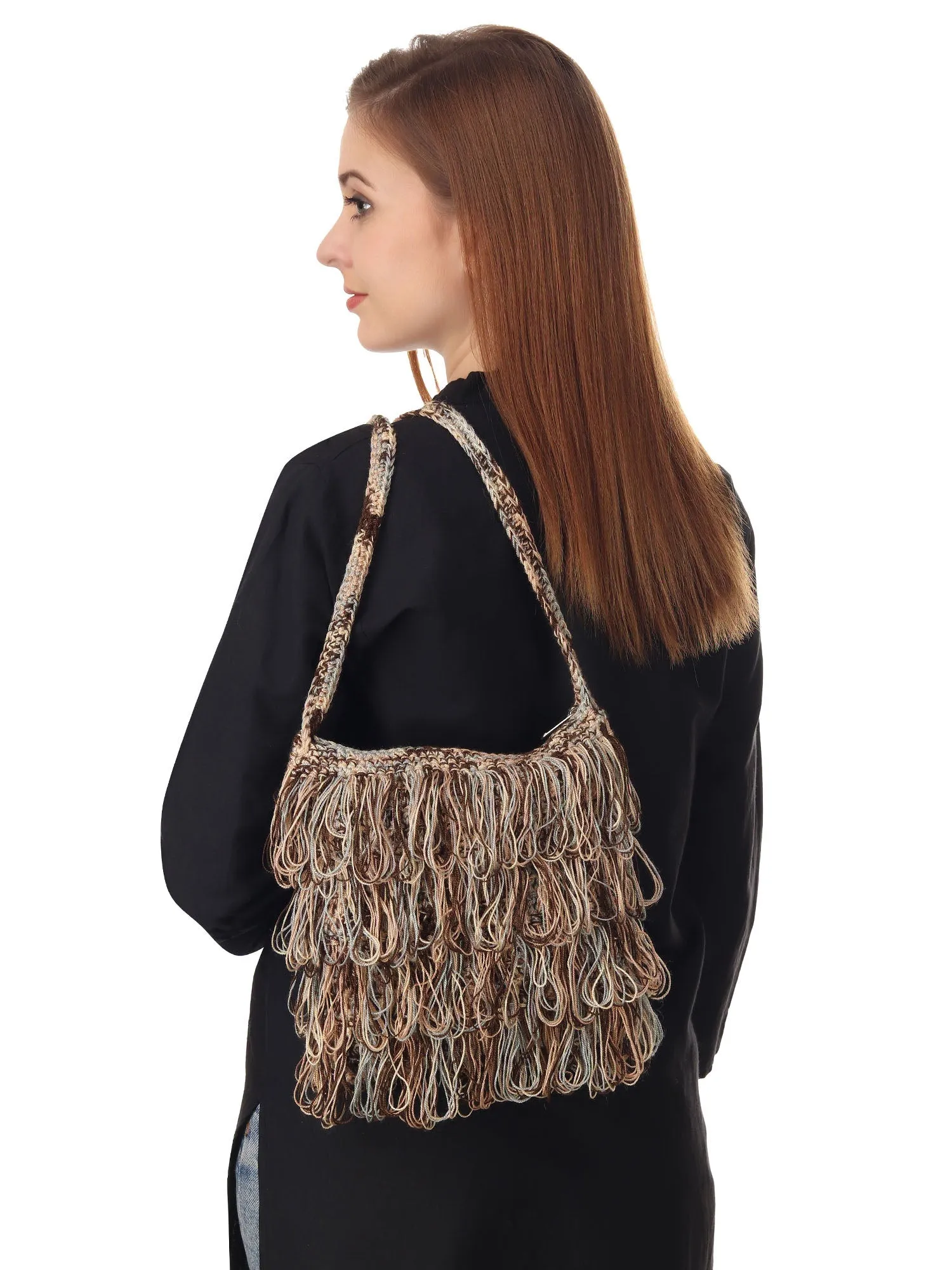 Chestnut Frilled Crochet Satchel
