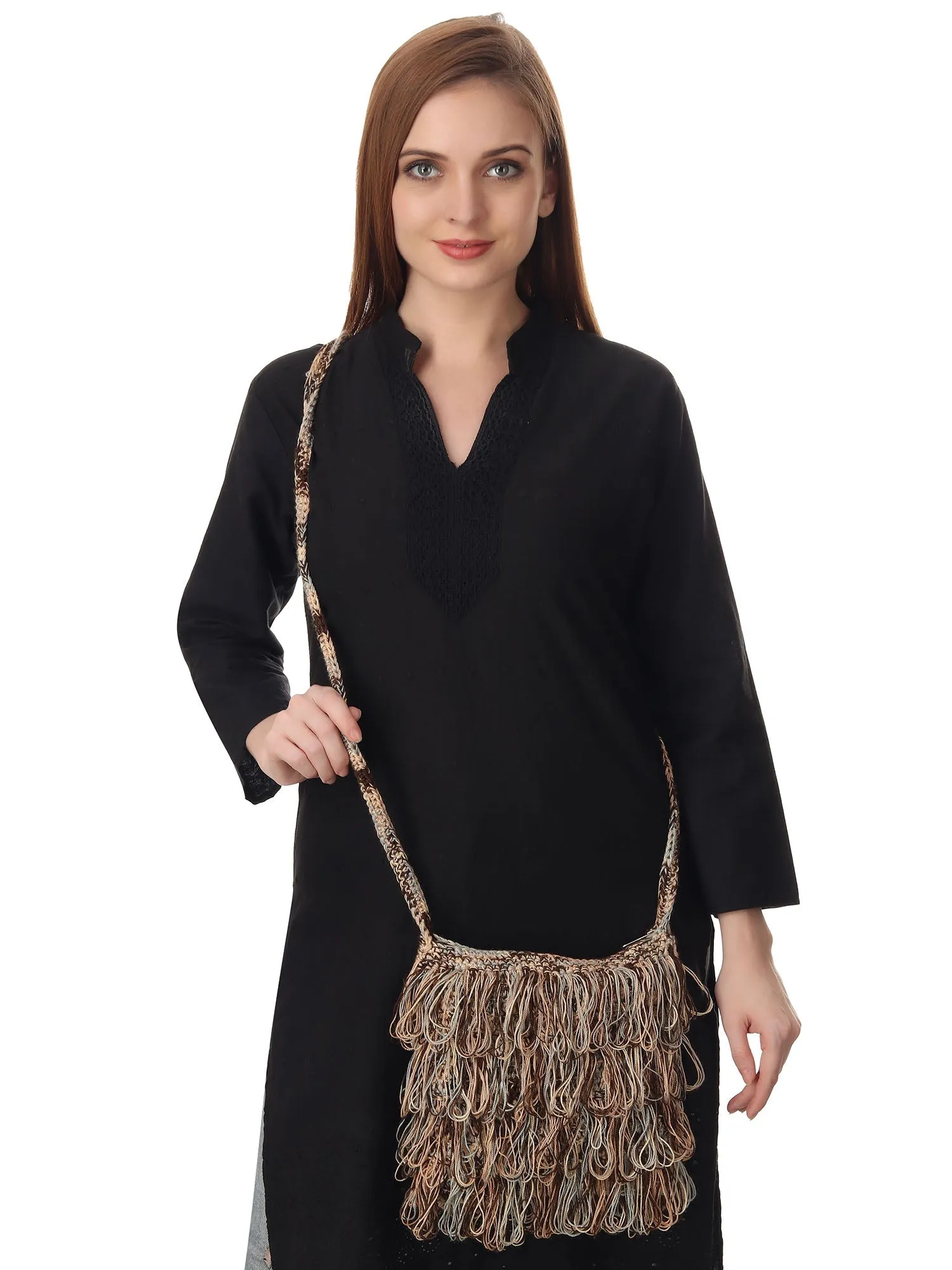 Chestnut Frilled Crochet Satchel