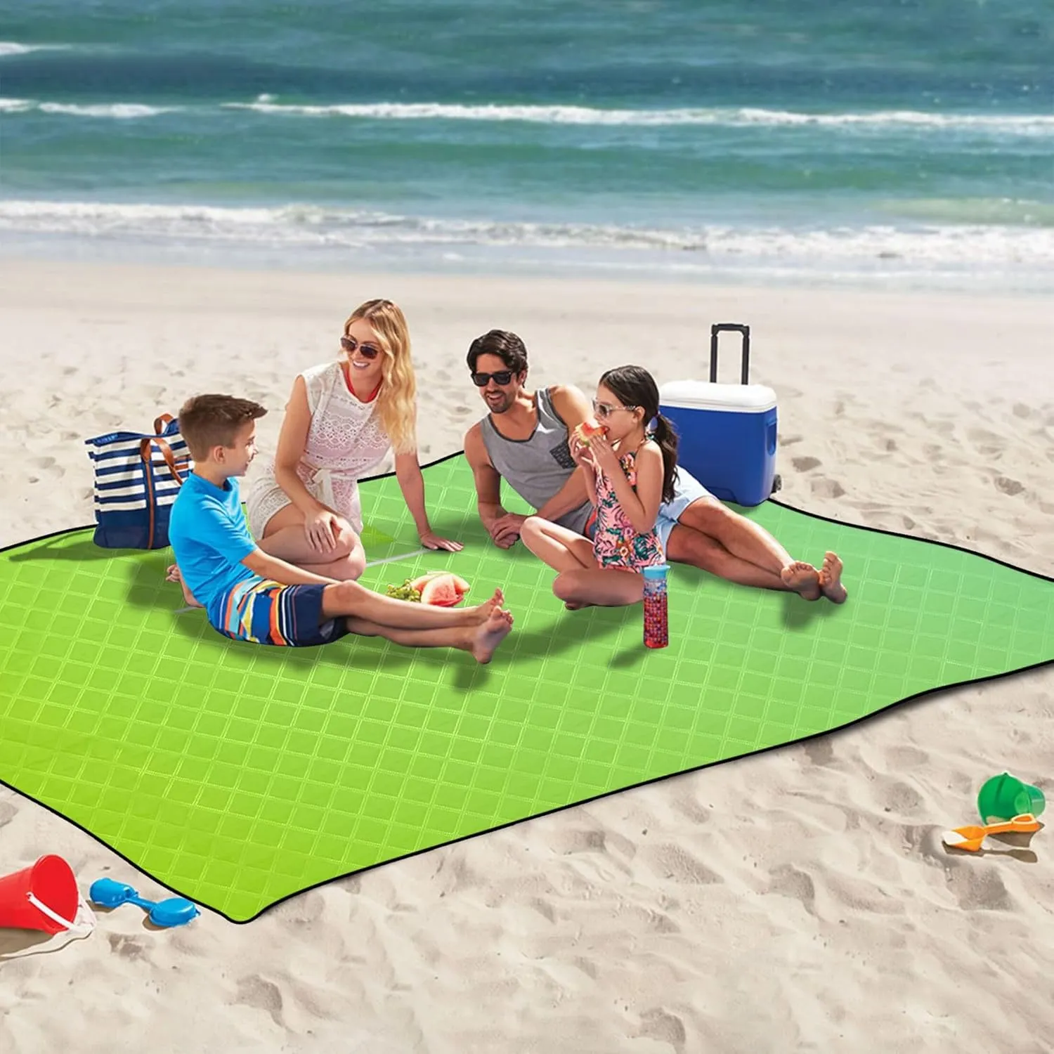 CHIFIGNO Lemon Green Pale Gradient no Sand Beach Blanket Waterproof, Floral Grass Mats for Camping Pink Picnic Blanket Foldable, 80" x 60"