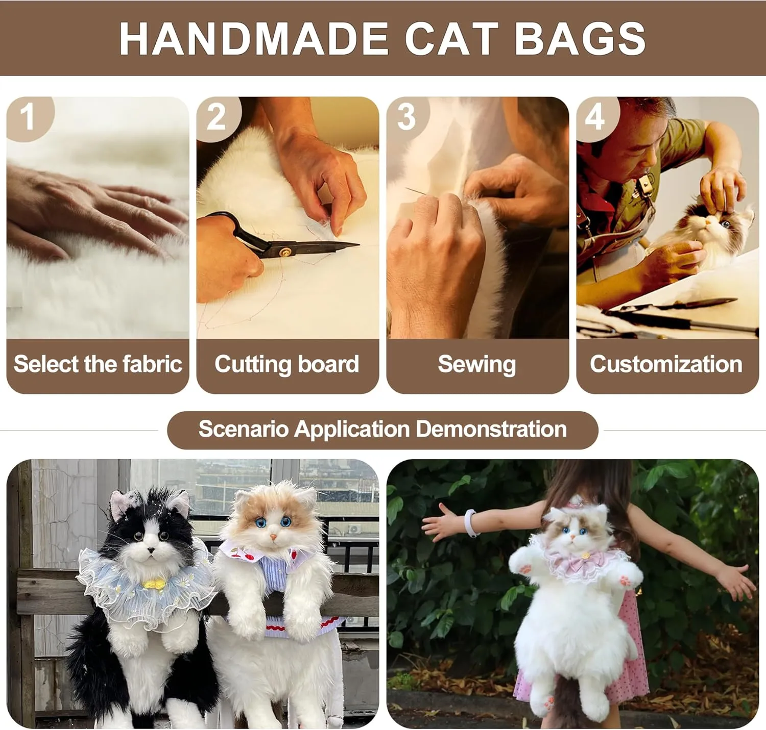 Chongker Stuffed Animals Backpack - Cute Cat plush Backpack, Handcrafted Realistic Cat Shaped Backpack, Idea for Birthdays Anniversaries Ordinary days Large Ragdoll Bag