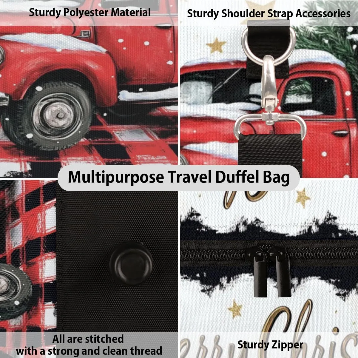 Christmas Buffalo Plaid With Red Truck Travel Duffle Bag, Sports Gym Bags for Women Men, Carry On Weekender Overnight Workout Airplane Trips Bag