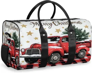 Christmas Buffalo Plaid With Red Truck Travel Duffle Bag, Sports Gym Bags for Women Men, Carry On Weekender Overnight Workout Airplane Trips Bag