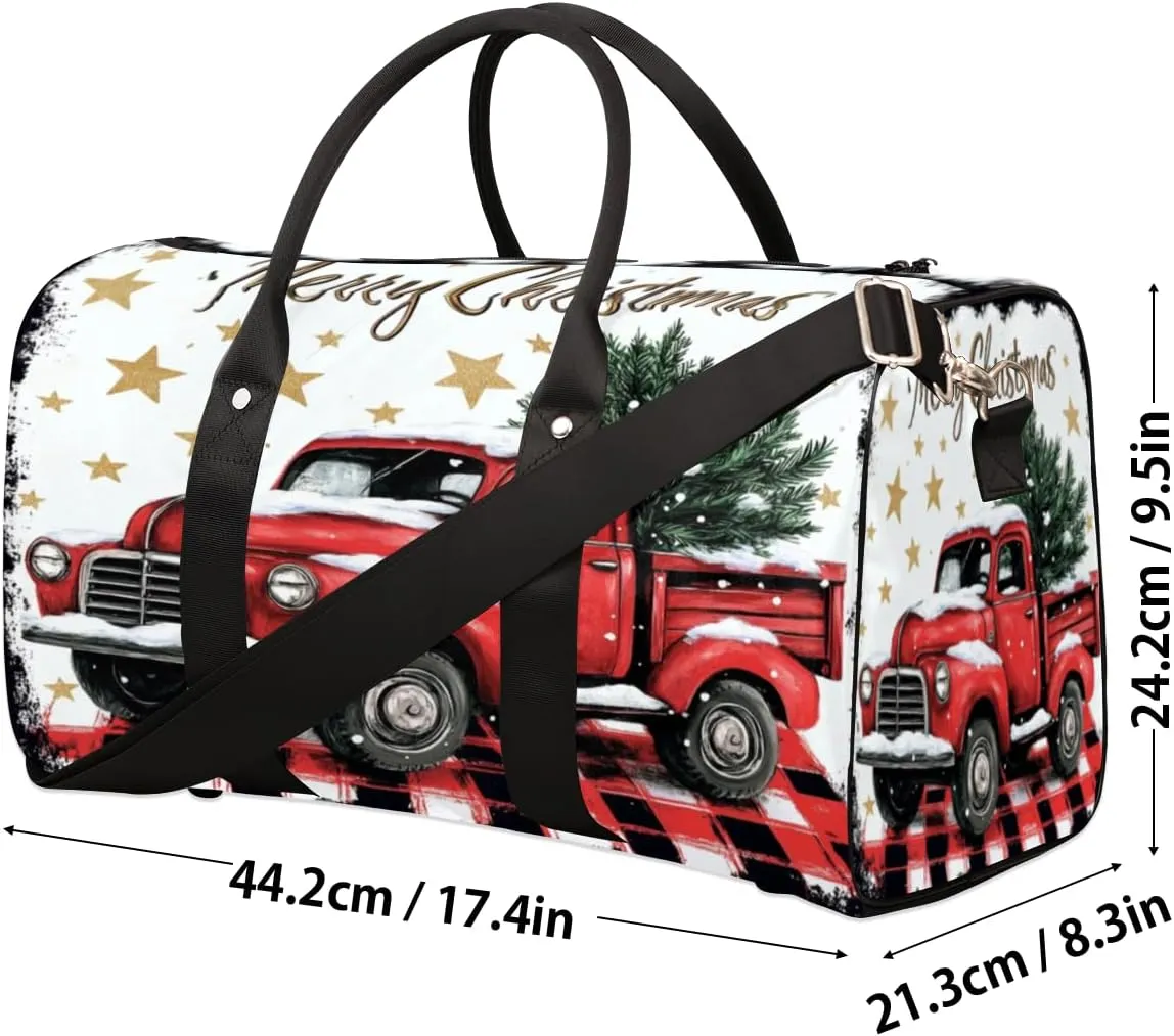 Christmas Buffalo Plaid With Red Truck Travel Duffle Bag, Sports Gym Bags for Women Men, Carry On Weekender Overnight Workout Airplane Trips Bag