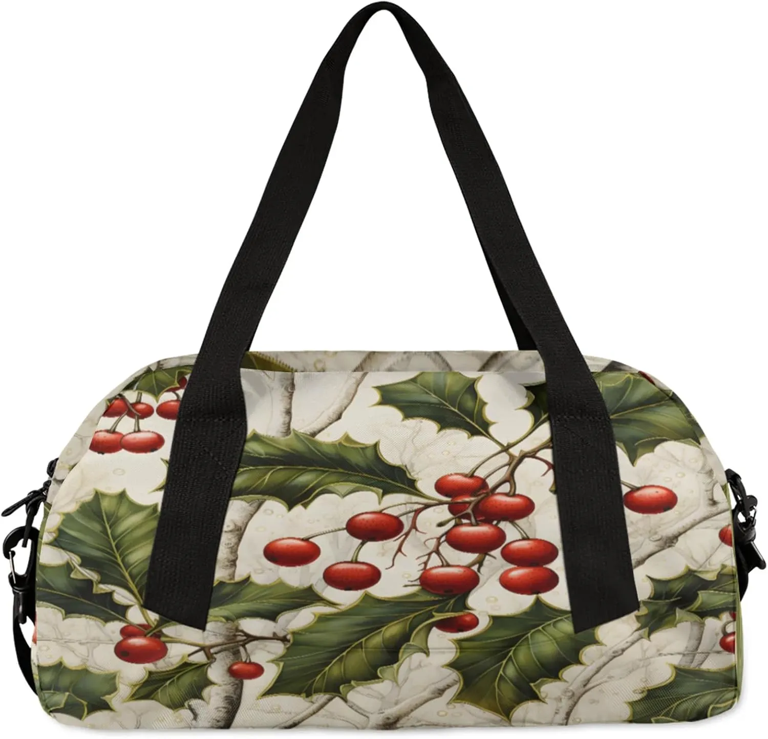 Christmas Holly Berry Kids Duffel Bag Lightweight Waterproof Sports Gym Bag with Front Zipper Pocket Foldable Weekender Overnight Bag for School Practice Gymnastic Ballet