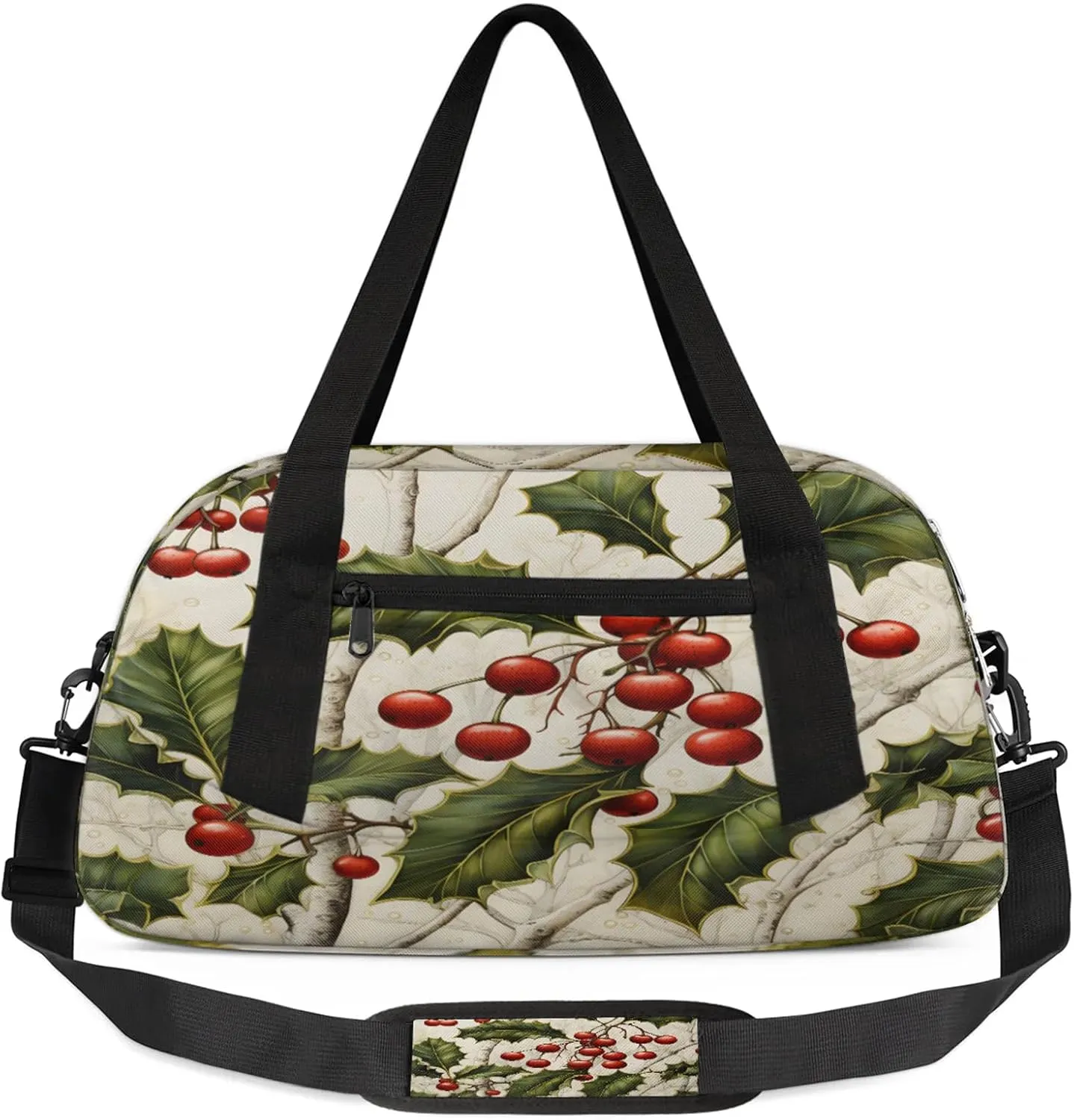 Christmas Holly Berry Kids Duffel Bag Lightweight Waterproof Sports Gym Bag with Front Zipper Pocket Foldable Weekender Overnight Bag for School Practice Gymnastic Ballet
