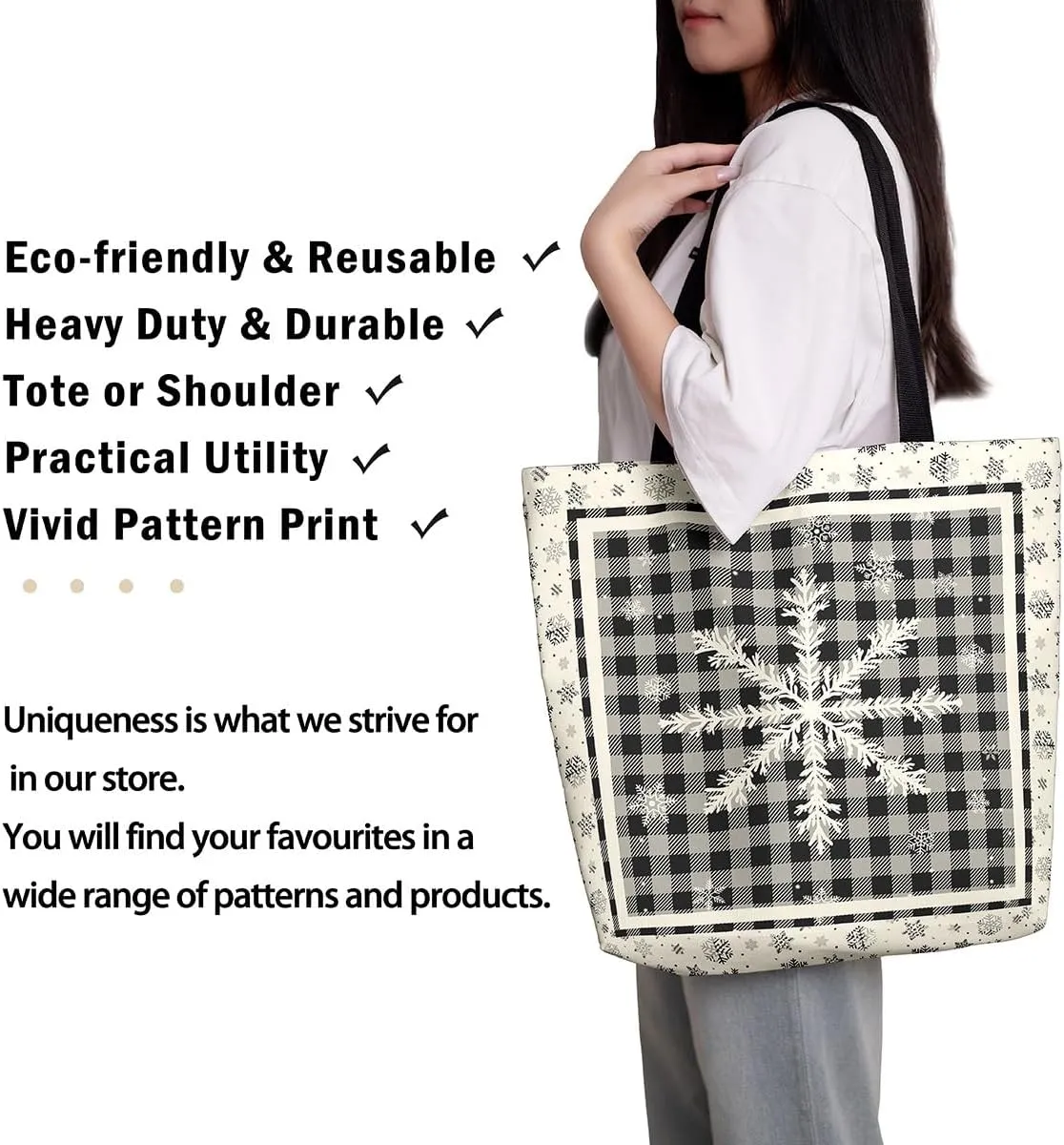 Christmas Shopping Handbag Nutcracker Letters Reusable Grocery Bag Xmas Tote Bag Winter Holiday Shoulder Bag