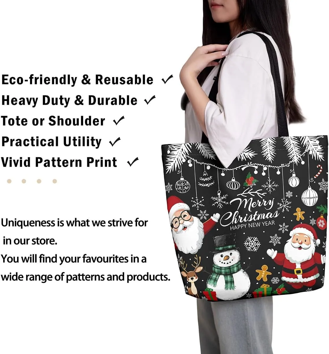 Christmas Shopping Handbag Nutcracker Letters Reusable Grocery Bag Xmas Tote Bag Winter Holiday Shoulder Bag