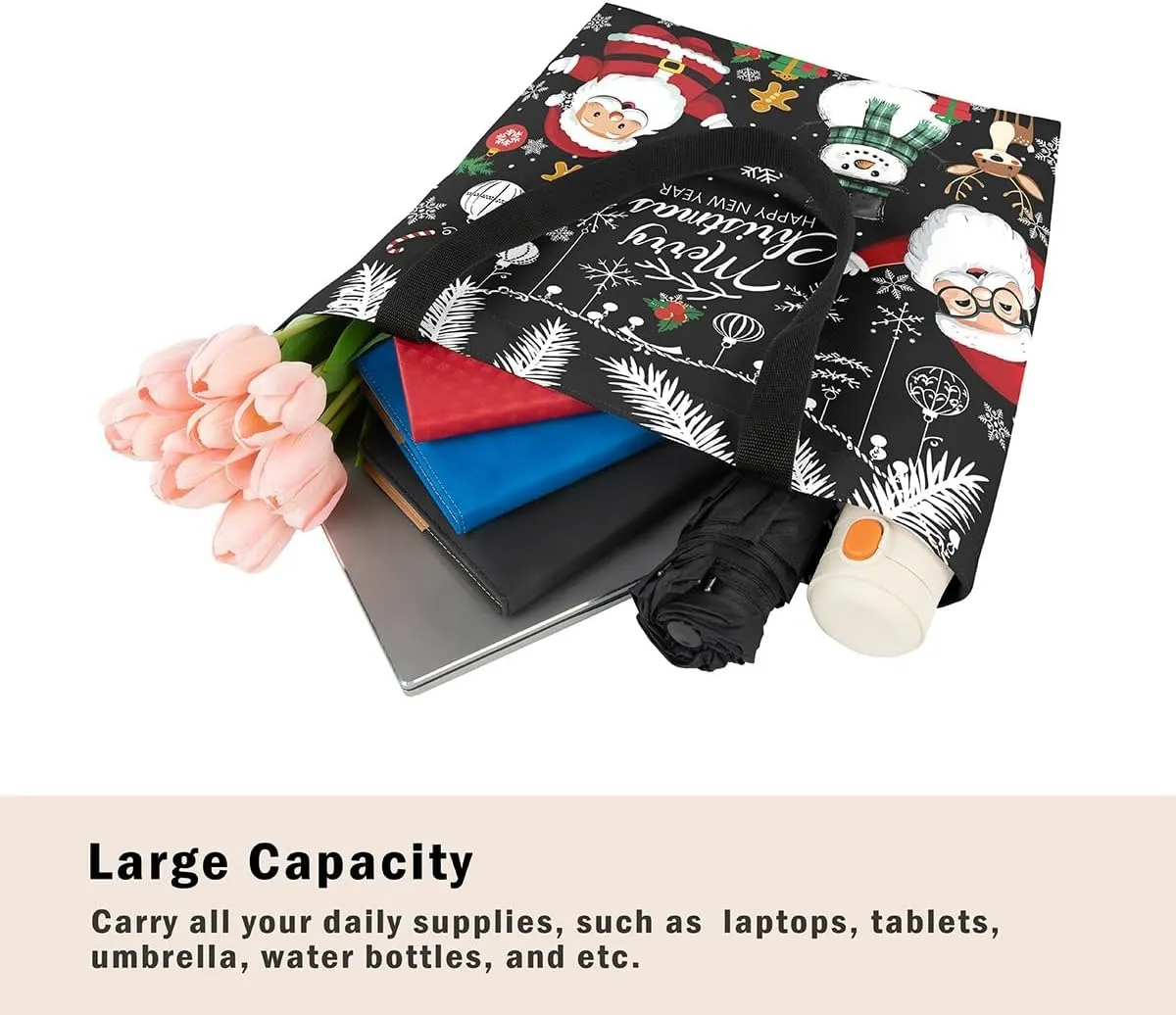 Christmas Shopping Handbag Nutcracker Letters Reusable Grocery Bag Xmas Tote Bag Winter Holiday Shoulder Bag