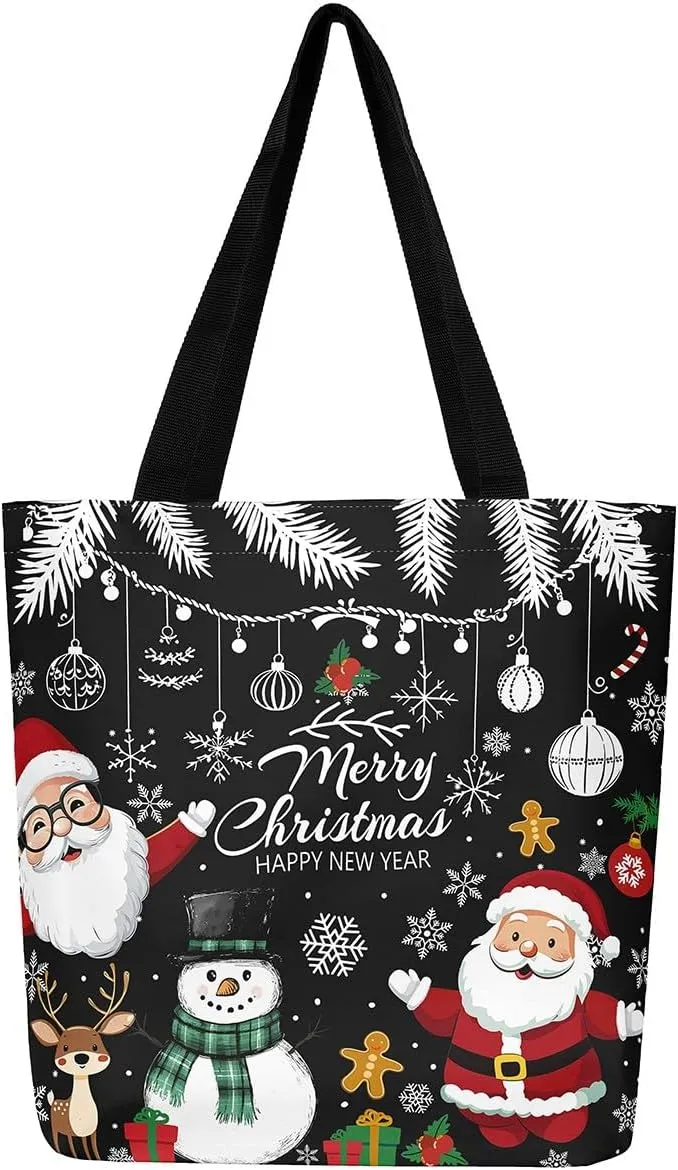 Christmas Shopping Handbag Nutcracker Letters Reusable Grocery Bag Xmas Tote Bag Winter Holiday Shoulder Bag
