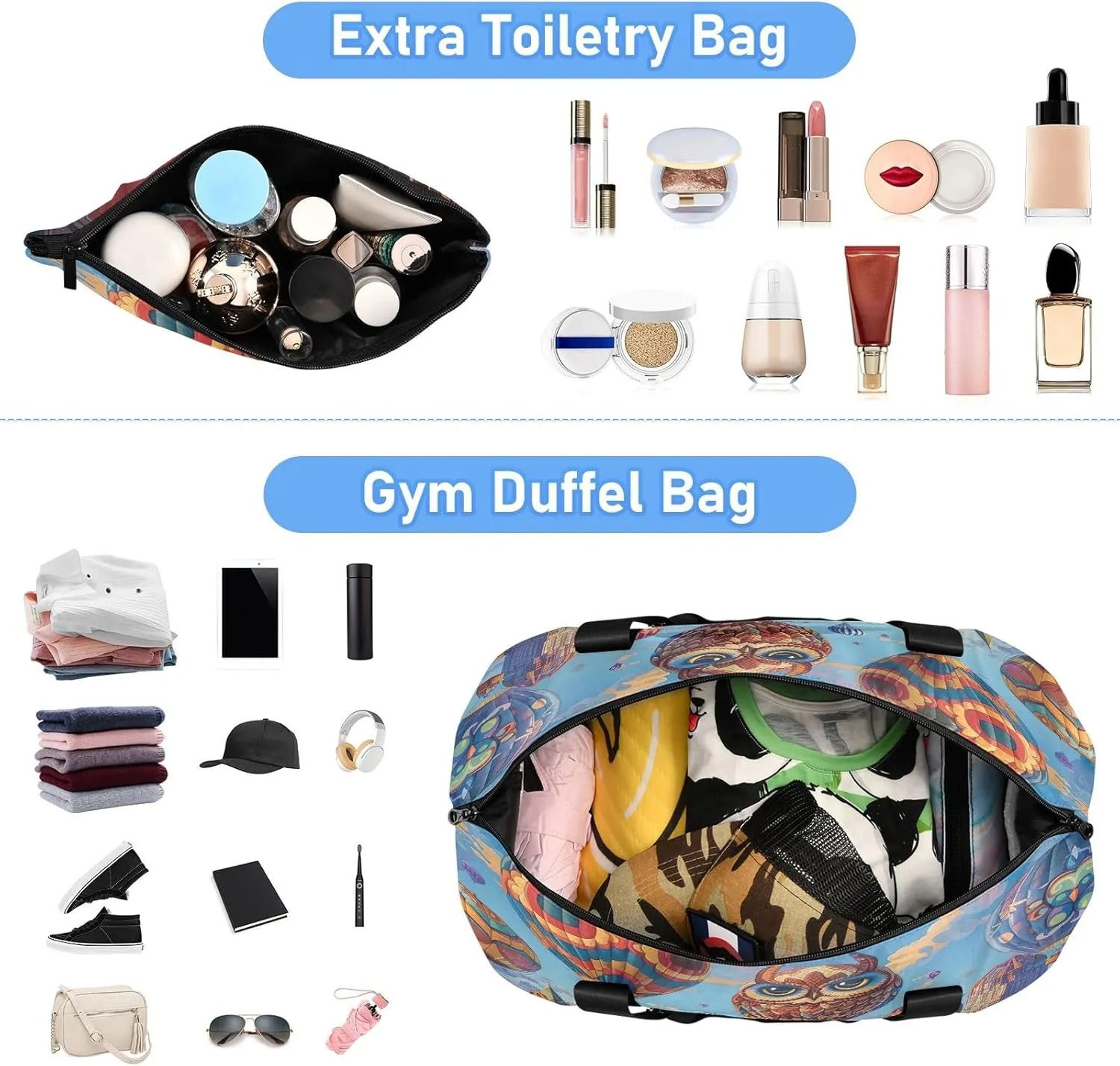 Cityscape with Hot Air Balloons Travel Duffle Bags for Men Waterproof Athletic Duffle Bag, Weekender Bags for Women with Dry and Wet Separation