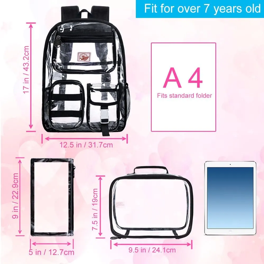 Clear Backpack, Transparent Bookbag Heavy Duty See Through Backpacks