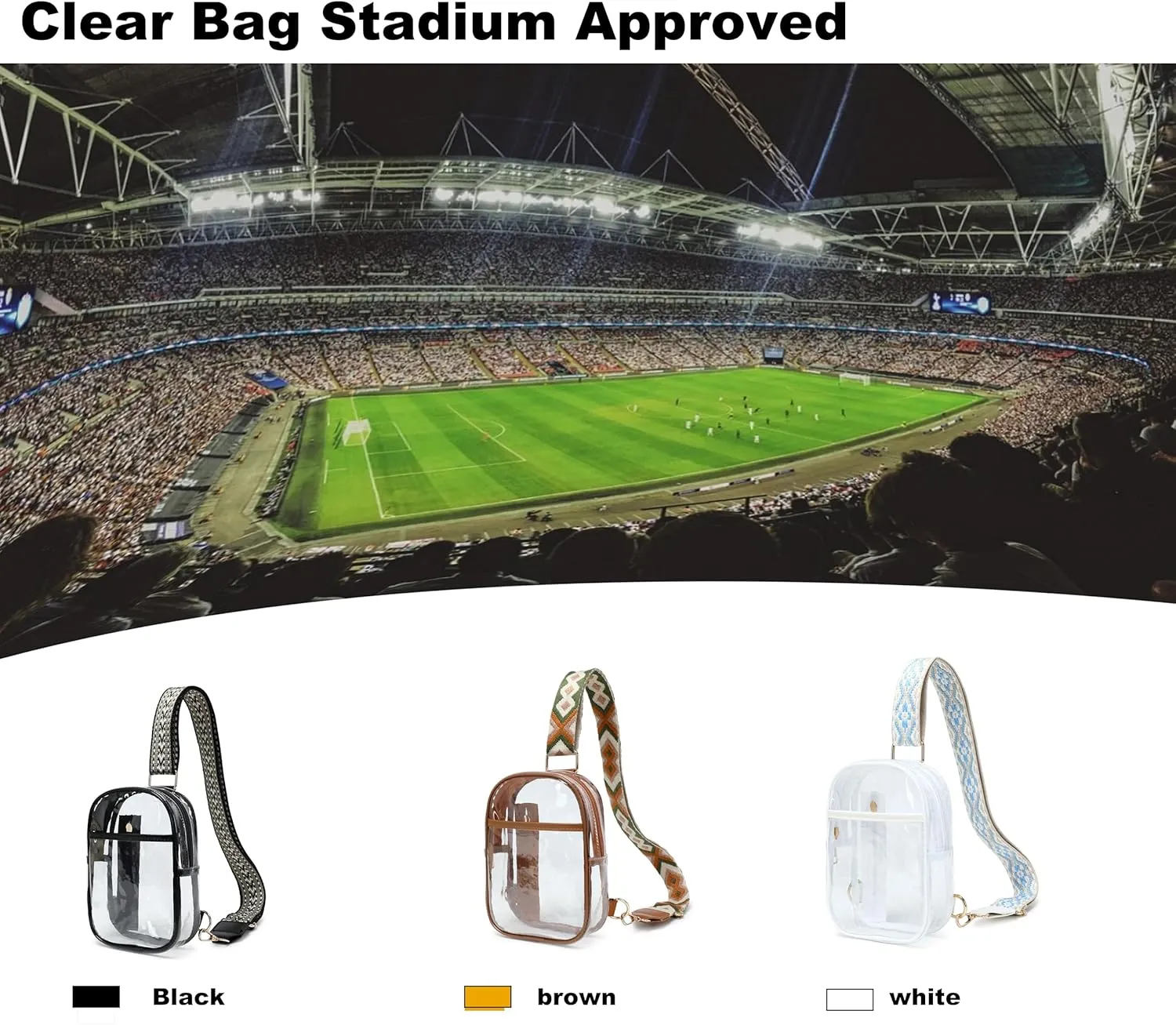 Clear Bag for Stadium Events，PVC Clear Purses for Women Men Stadium Crossbody Bag for Concerts (brown)