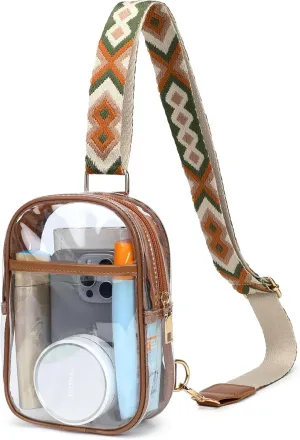 Clear Bag for Stadium Events，PVC Clear Purses for Women Men Stadium Crossbody Bag for Concerts (brown)