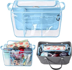 Clear Beach Bag Organizer Insert Compatible with BOGG BAG Original X Large, Zipper Organizer Liner Compatible with BOGG BAG Original X Large, Insert Divider Pouch with 2 Compartments, Blue