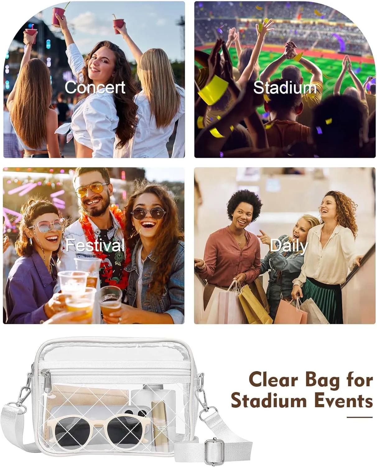 Clear Crossbody Bag Stadium Approved, Small Clear Purse for Women Stadium Crossbody for Events Sports Outfits