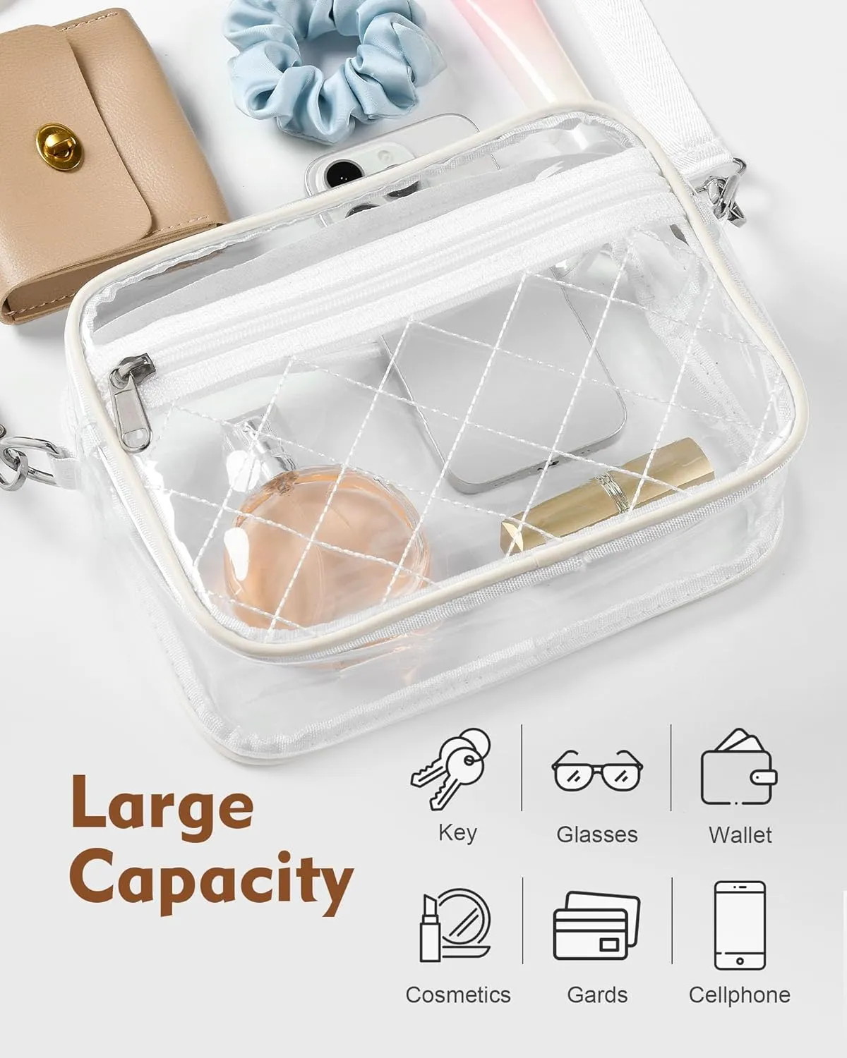 Clear Crossbody Bag Stadium Approved, Small Clear Purse for Women Stadium Crossbody for Events Sports Outfits