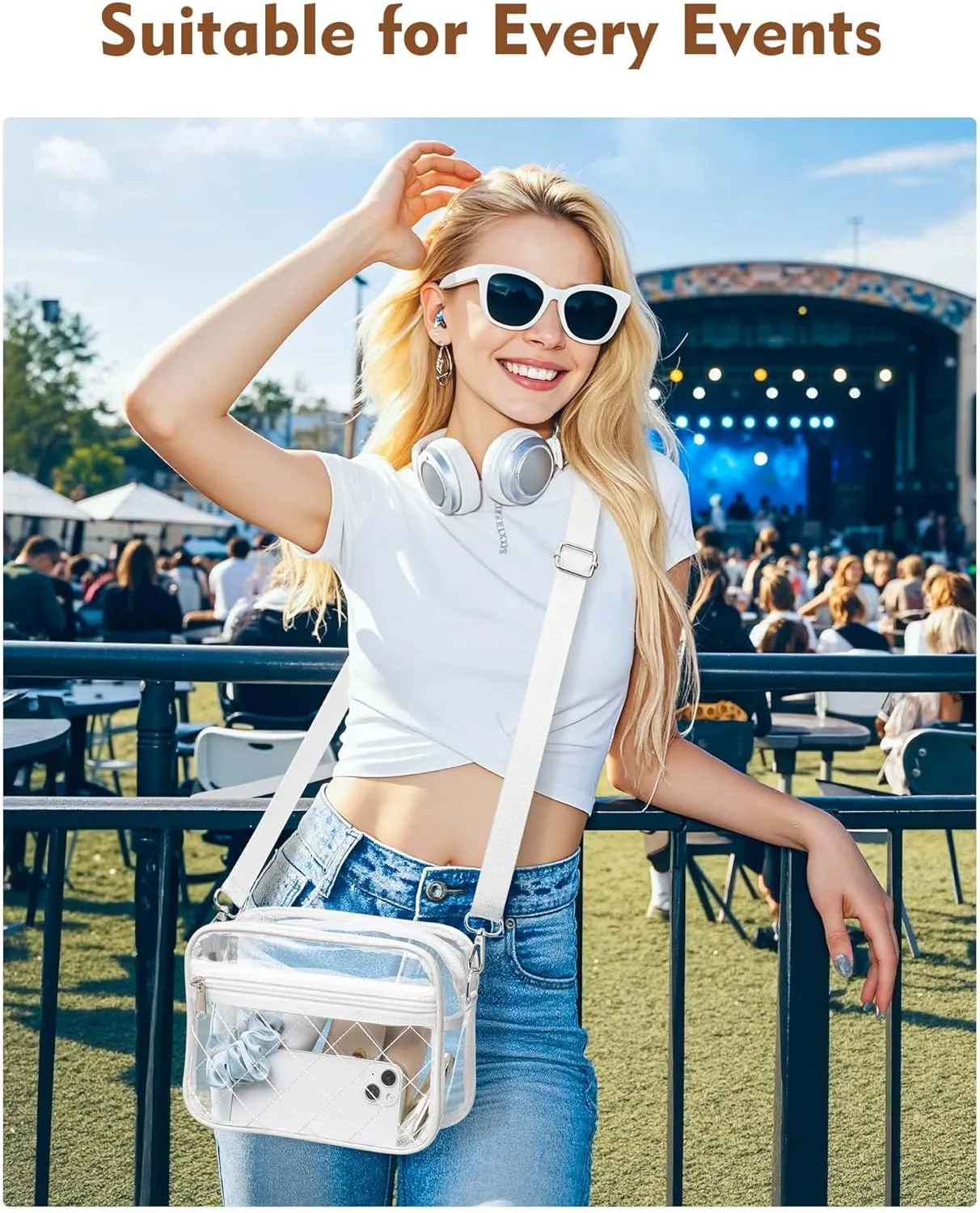 Clear Crossbody Bag Stadium Approved, Small Clear Purse for Women Stadium Crossbody for Events Sports Outfits