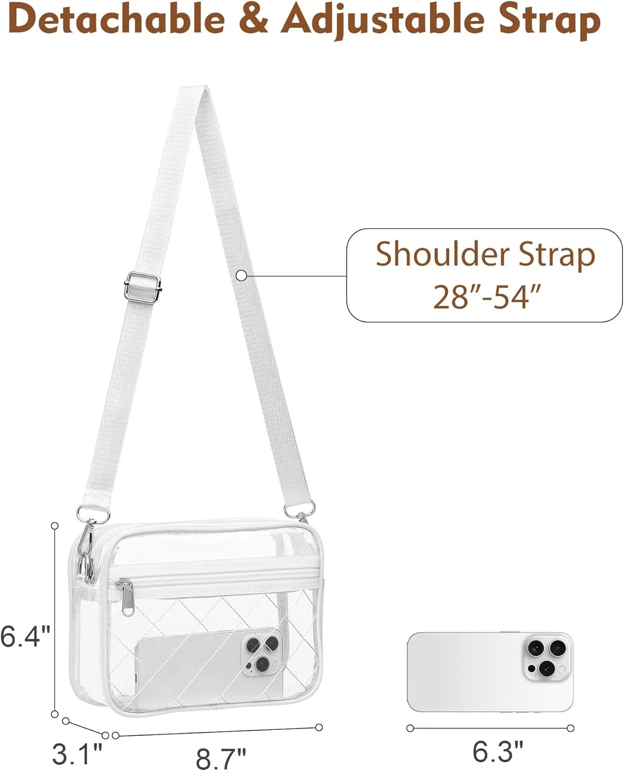 Clear Crossbody Bag Stadium Approved, Small Clear Purse for Women Stadium Crossbody for Events Sports Outfits