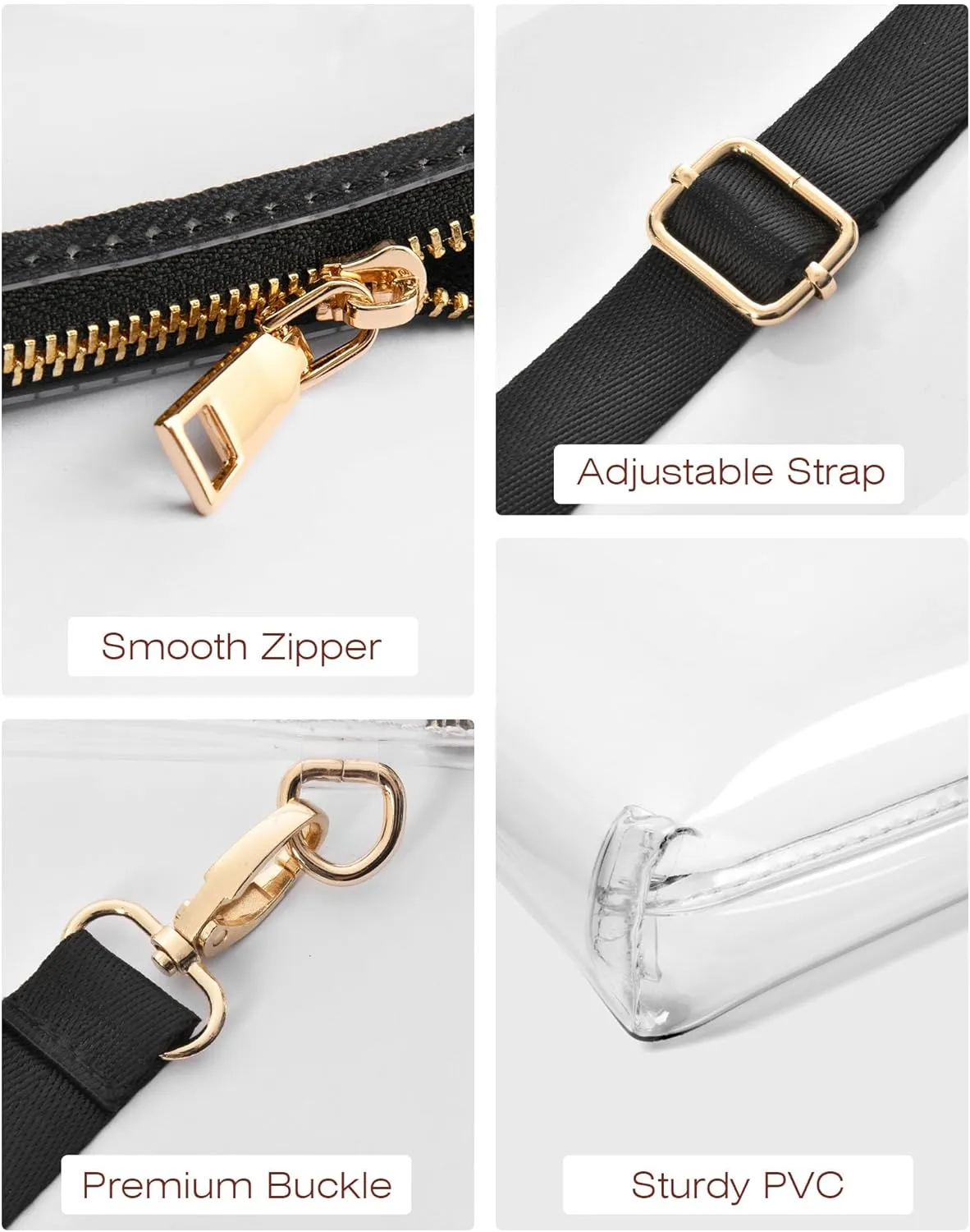 Clear Purse for Women - Stadium Approved Crossbody Bag with Zipper for Events