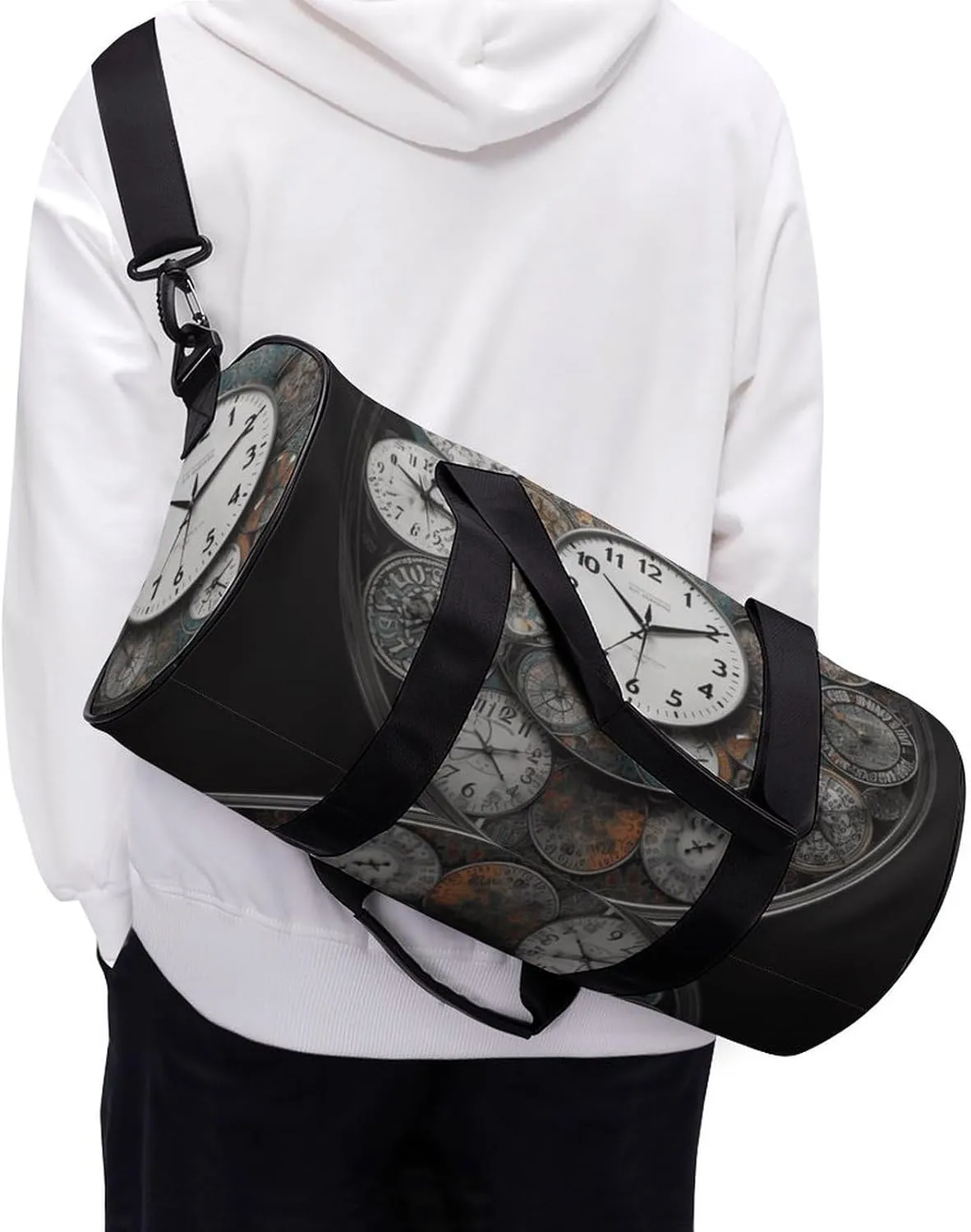 Clock Art Gym Bag Small Travel Duffle Bag with Compartment Carry On Weekender Bag for Women Men