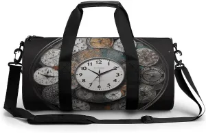 Clock Art Gym Bag Small Travel Duffle Bag with Compartment Carry On Weekender Bag for Women Men
