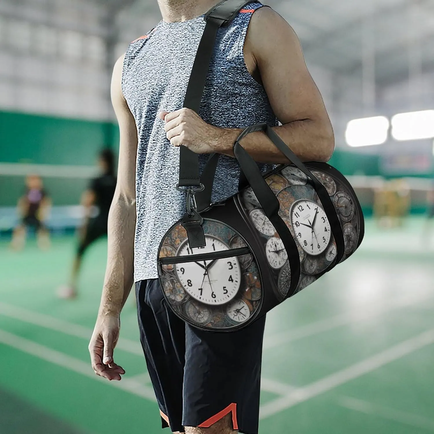 Clock Art Gym Bag Small Travel Duffle Bag with Compartment Carry On Weekender Bag for Women Men