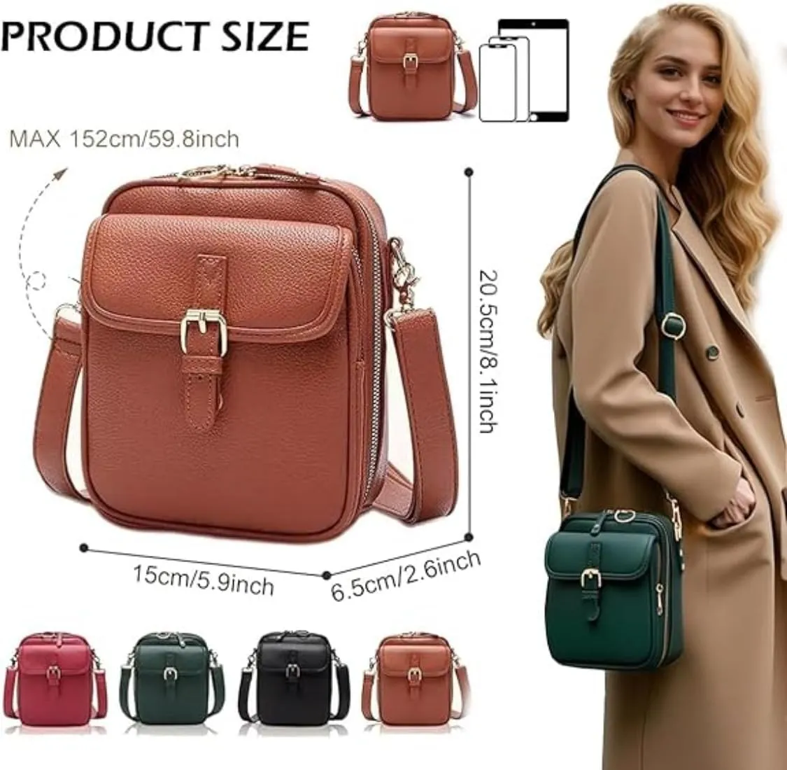 Collaboraten1 Crossbody Leather Bag, Large Capacity With 10 Card Slots, Casual Single-Shoulder Bag (Light Purple)