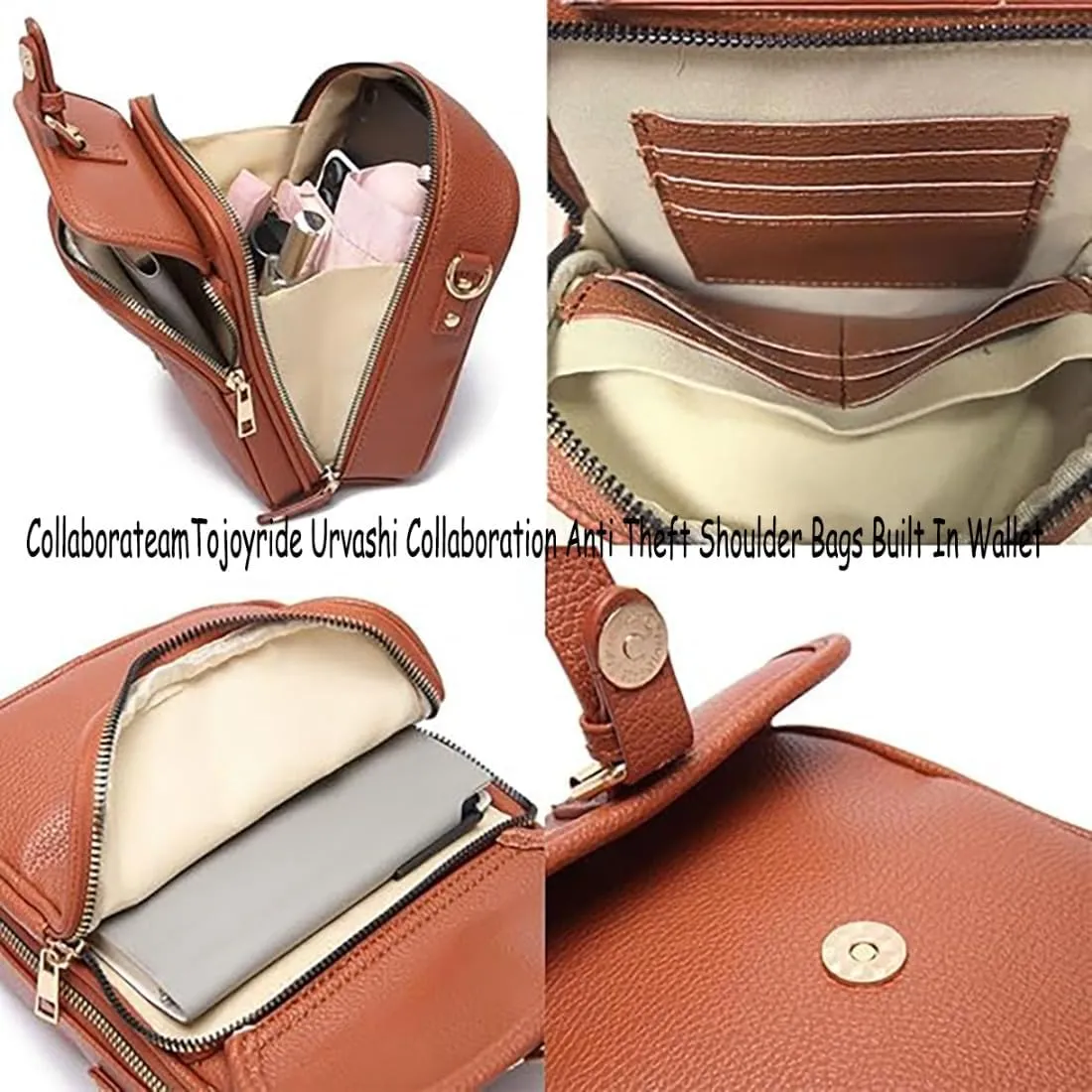 Collaboraten1 Crossbody Leather Bag, Large Capacity With 10 Card Slots, Casual Single-Shoulder Bag (Light Purple)