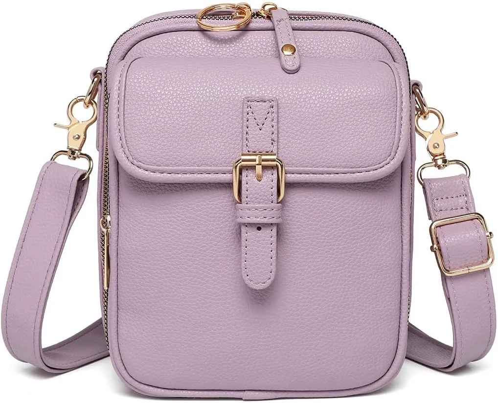 Collaboraten1 Crossbody Leather Bag, Large Capacity With 10 Card Slots, Casual Single-Shoulder Bag (Light Purple)