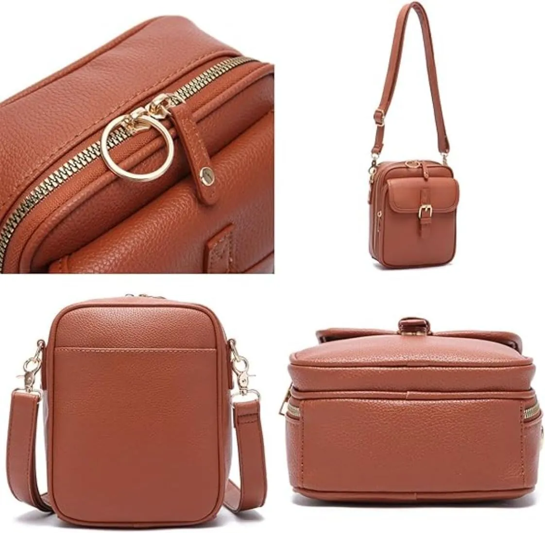 Collaboraten1 Crossbody Leather Bag, Large Capacity With 10 Card Slots, Casual Single-Shoulder Bag (Light Purple)