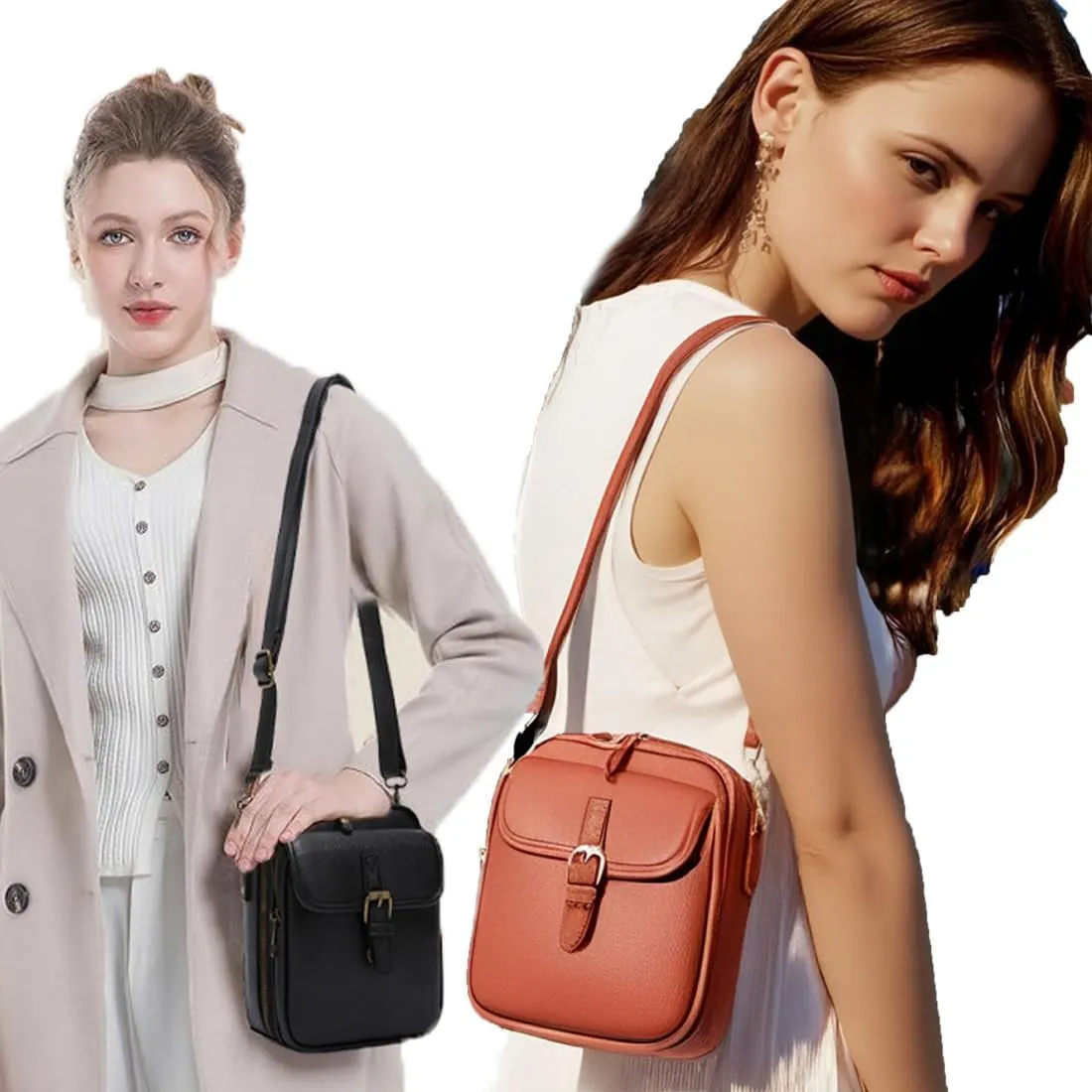 Collaboraten1 Crossbody Leather Bag, Large Capacity With 10 Card Slots, Casual Single-Shoulder Bag (Light Purple)