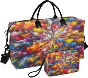 Coloful Fireworks Explosion Travel Duffel Bag, Shoulder Weekender Overnight Bags - Large Gym Bag with Wet Pocket