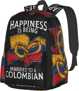 Colombia Marriage Colombian Married Flag Culture Large Travel Backpack Casual Backpacks Laptop Daypack Working Rucksack Lightweight Back Pack Sports Bag with Adjustable Shoulder Strap
