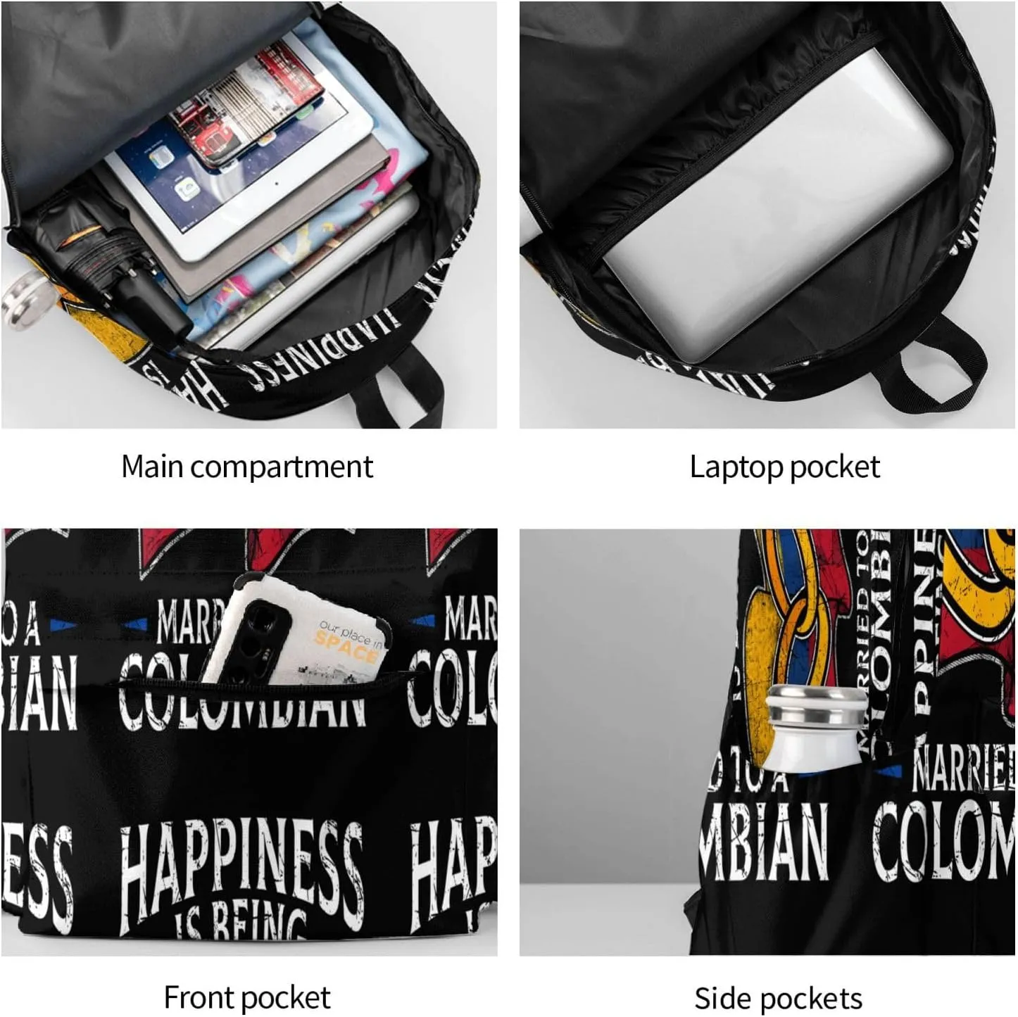 Colombia Marriage Colombian Married Flag Culture Large Travel Backpack Casual Backpacks Laptop Daypack Working Rucksack Lightweight Back Pack Sports Bag with Adjustable Shoulder Strap