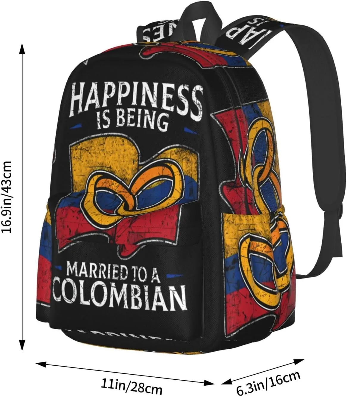Colombia Marriage Colombian Married Flag Culture Large Travel Backpack Casual Backpacks Laptop Daypack Working Rucksack Lightweight Back Pack Sports Bag with Adjustable Shoulder Strap